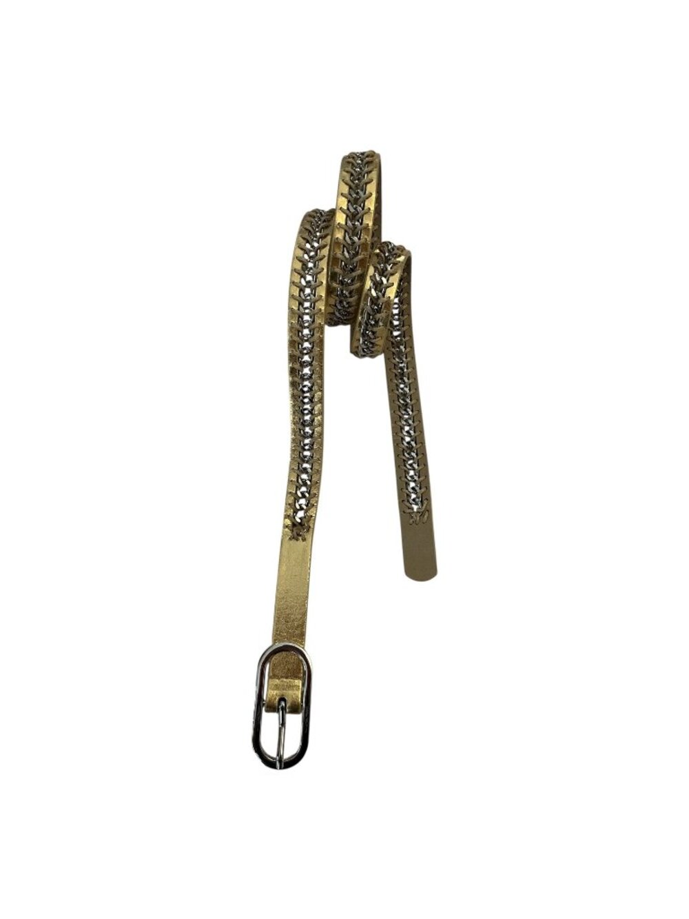 Nine West Gold Metallic Woven Detail Skinny Belt Womens Medium 39" Fashion Accen